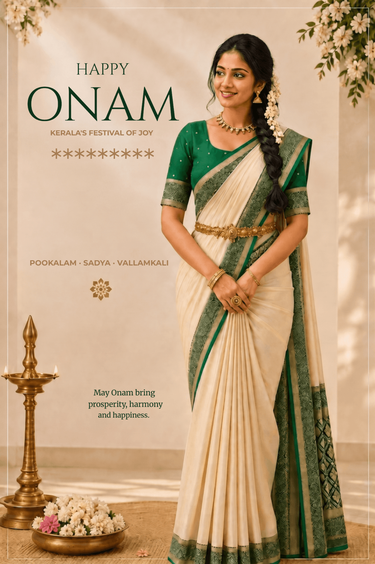 Kerala Kasavu Saree Happy Onam Poster Template Kerala Kasavu Saree Happy Onam Poster Template