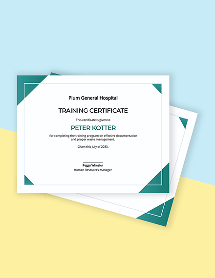 Hospital Training Certificate Template - Google Docs, Illustrator, Word, Outlook, Apple Pages, PSD, Publisher