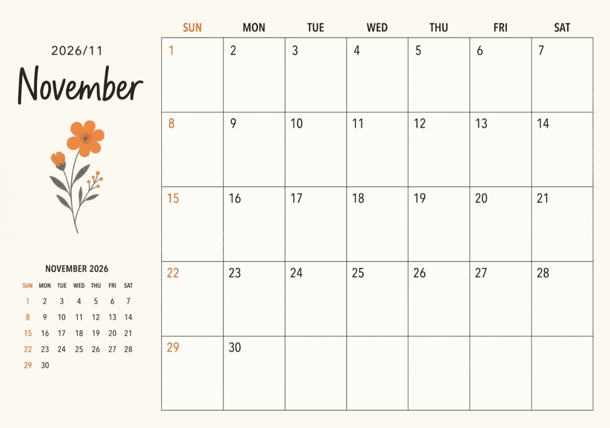 Free Printable November 2026 Calendar to Edit Online Free Printable November 2026 Calendar to Edit Online