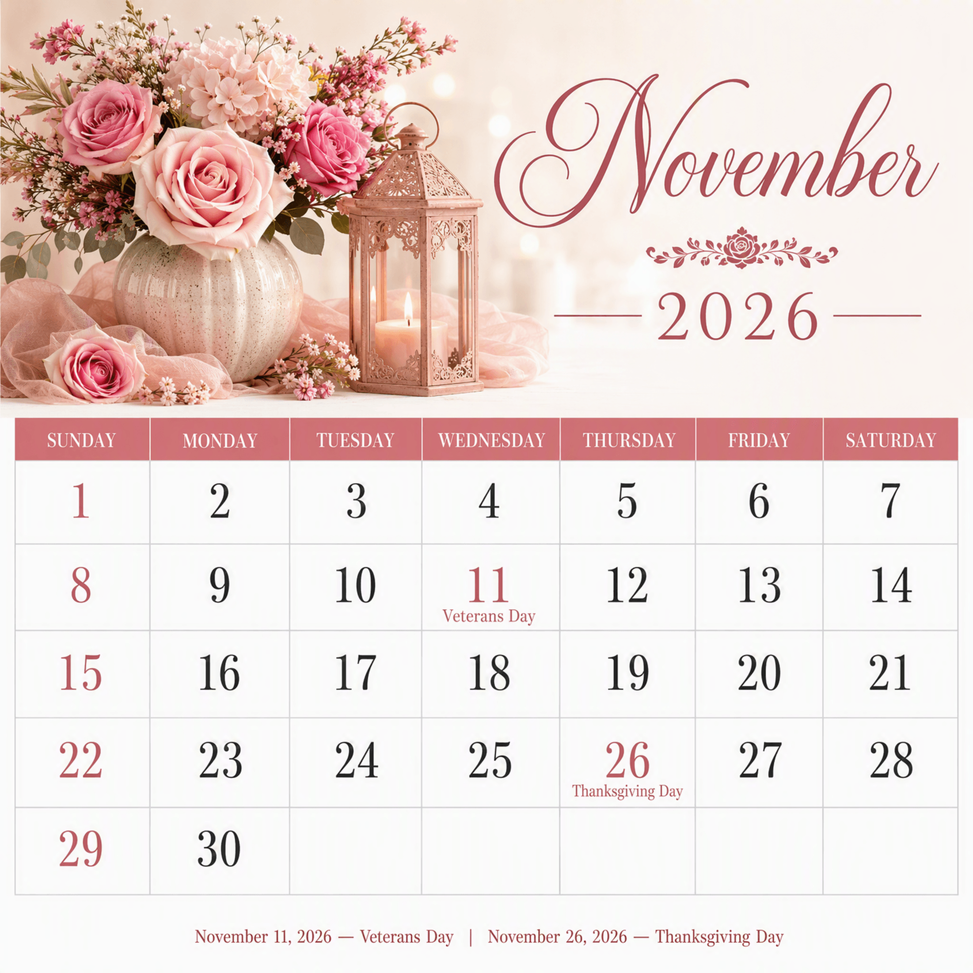 Free US Holidays November 2026 Calendar to Edit Online Free US Holidays November 2026 Calendar to Edit Online