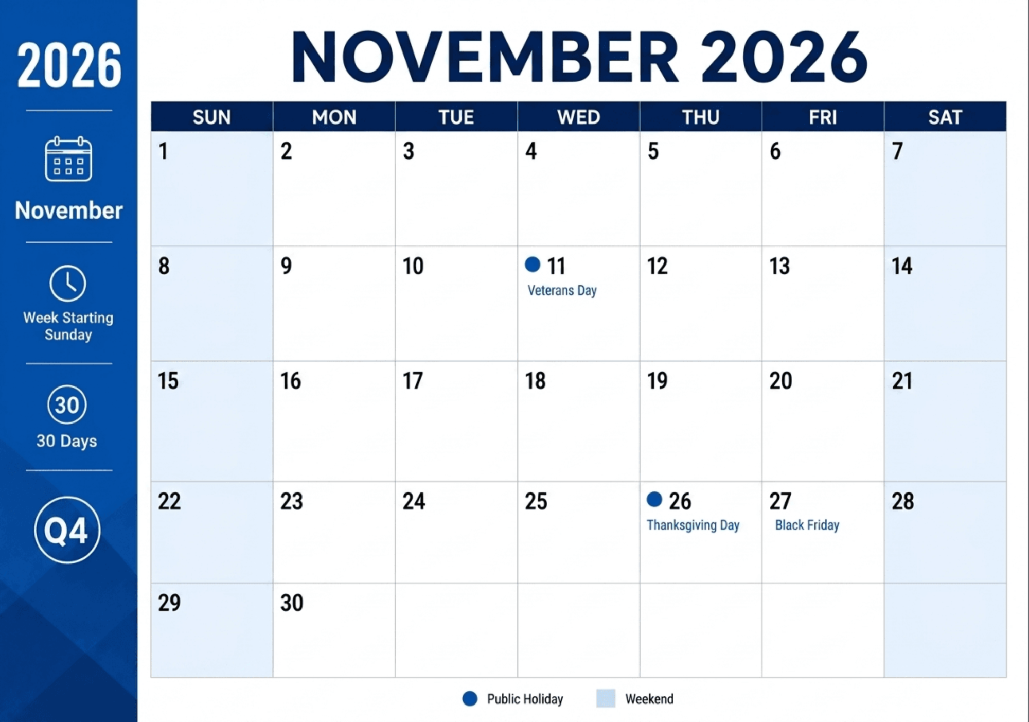 Free November 2026 Business Calendar to Edit Online Free November 2026 Business Calendar to Edit Online