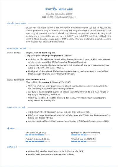 Free M?u CV Chuyên viên Kinh doanh to Edit Online