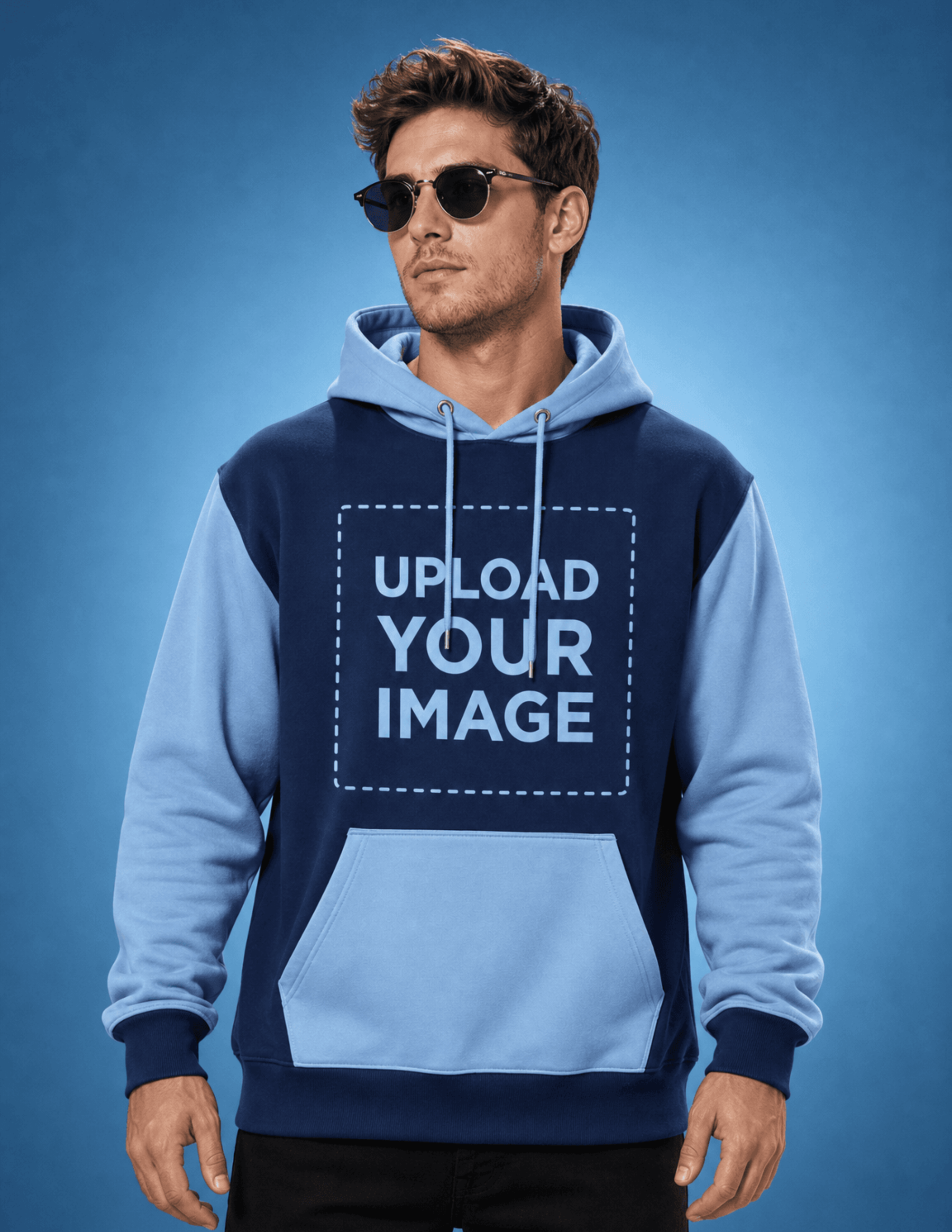 Free Fashionable Man in a Studio with Boxy Hoodie Mockup Template to Edit Online