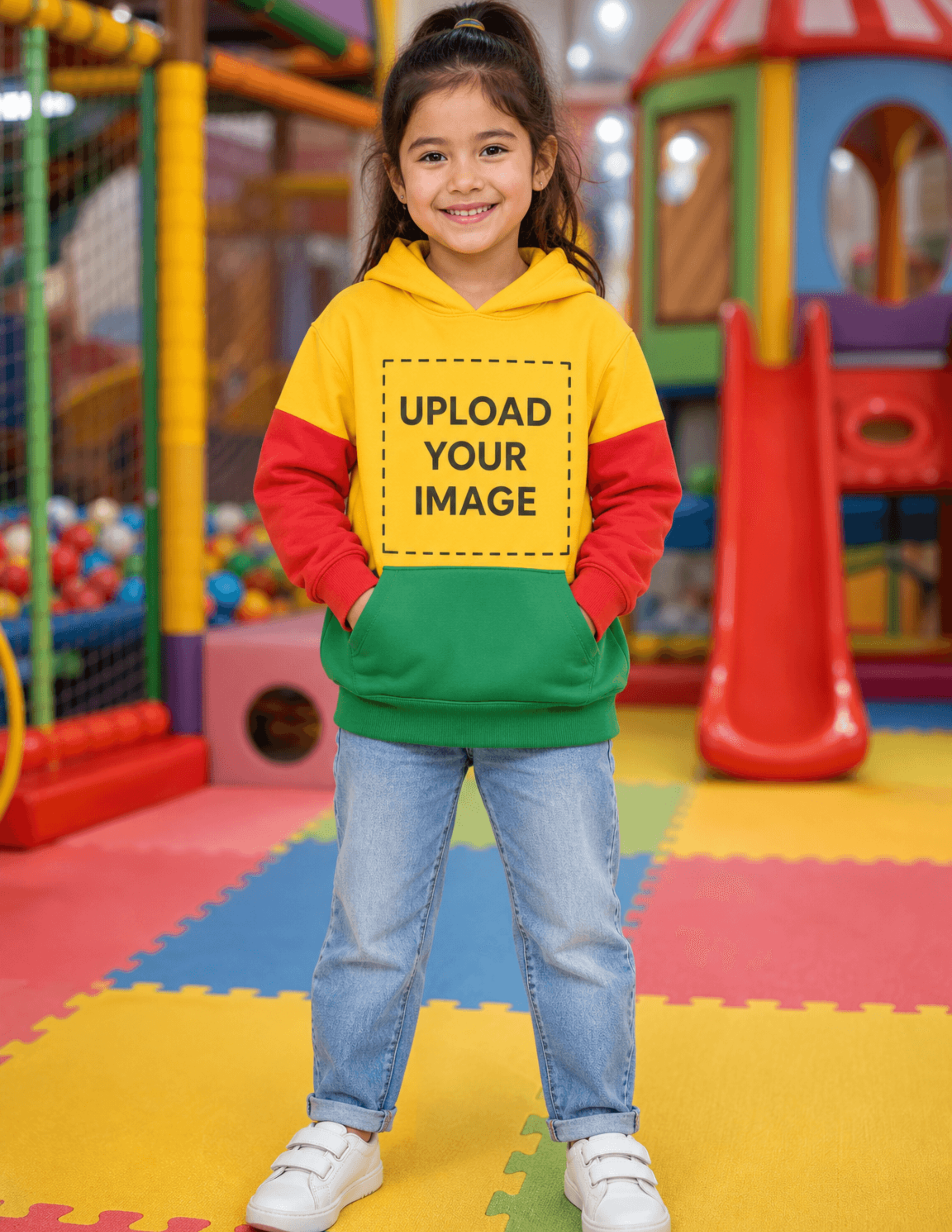 Free Playful Girl Wearing a Pullover Hoodie Mockup Template to Edit Online
