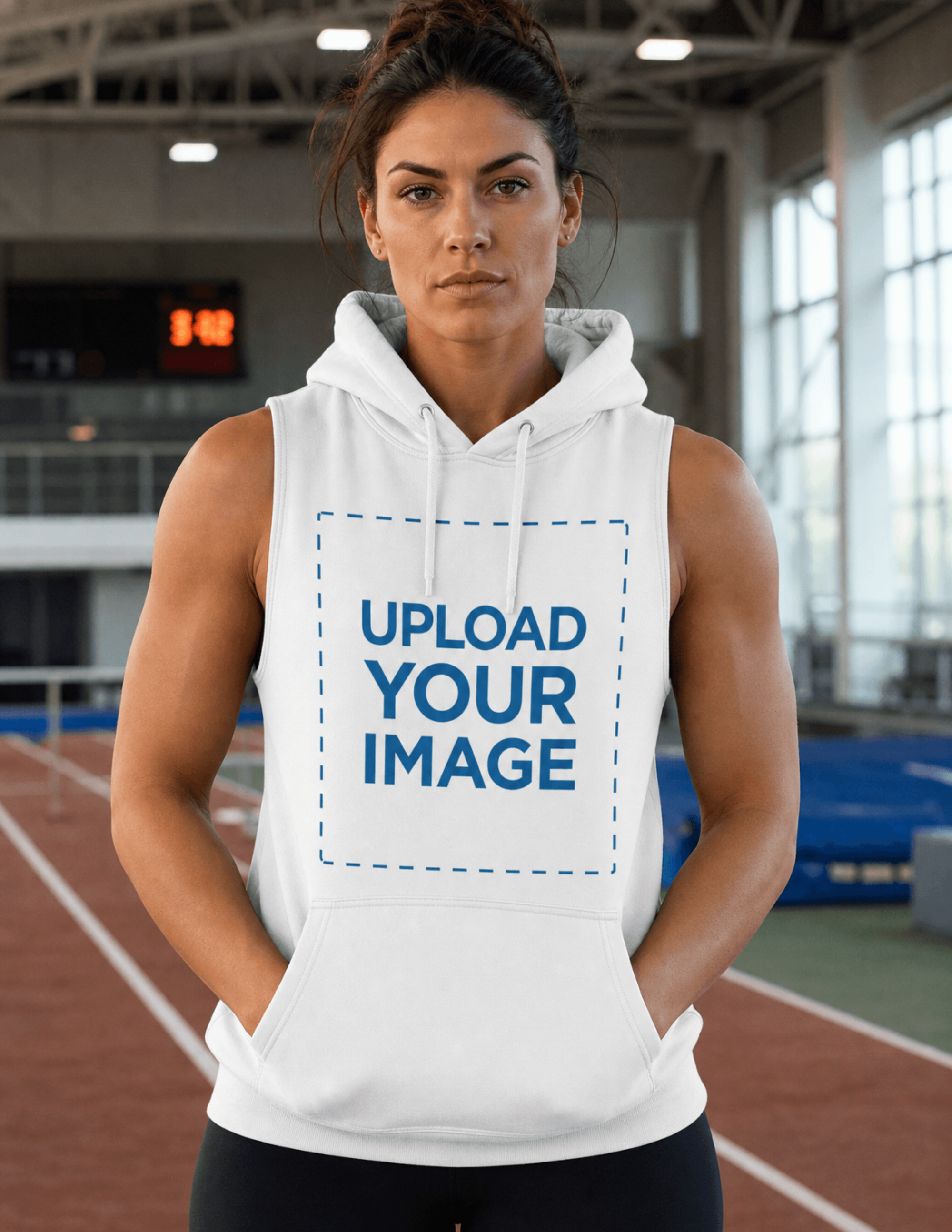 Free Trendy Model with an Athleisure Style Hoodie Mockup Template to Edit Online