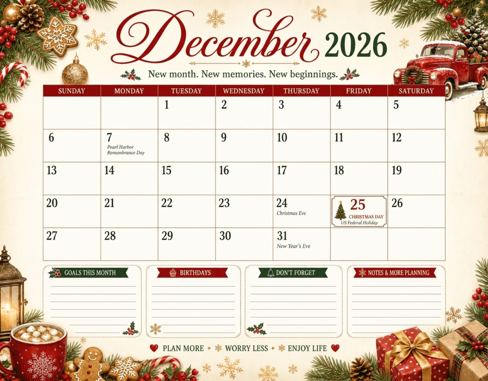 Free December 2026 Calendar with US Federal Holidays to Edit Online Free December 2026 Calendar with US Federal Holidays to Edit Online