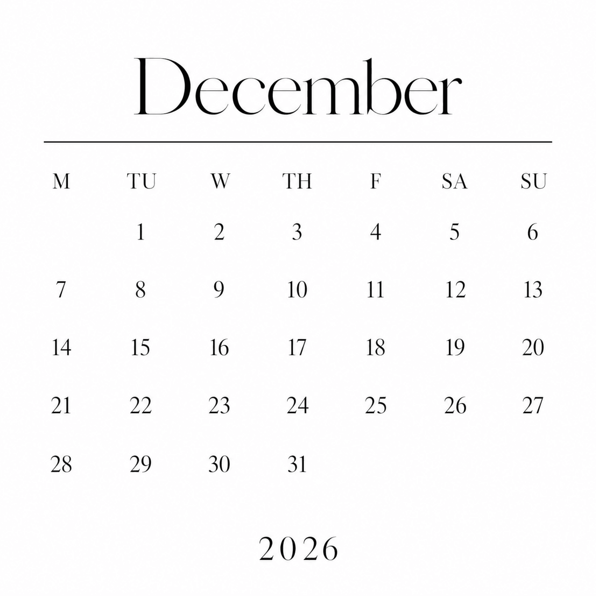 Free Minimalist December 2026 Monthly Calendar to Edit Online Free Minimalist December 2026 Monthly Calendar to Edit Online