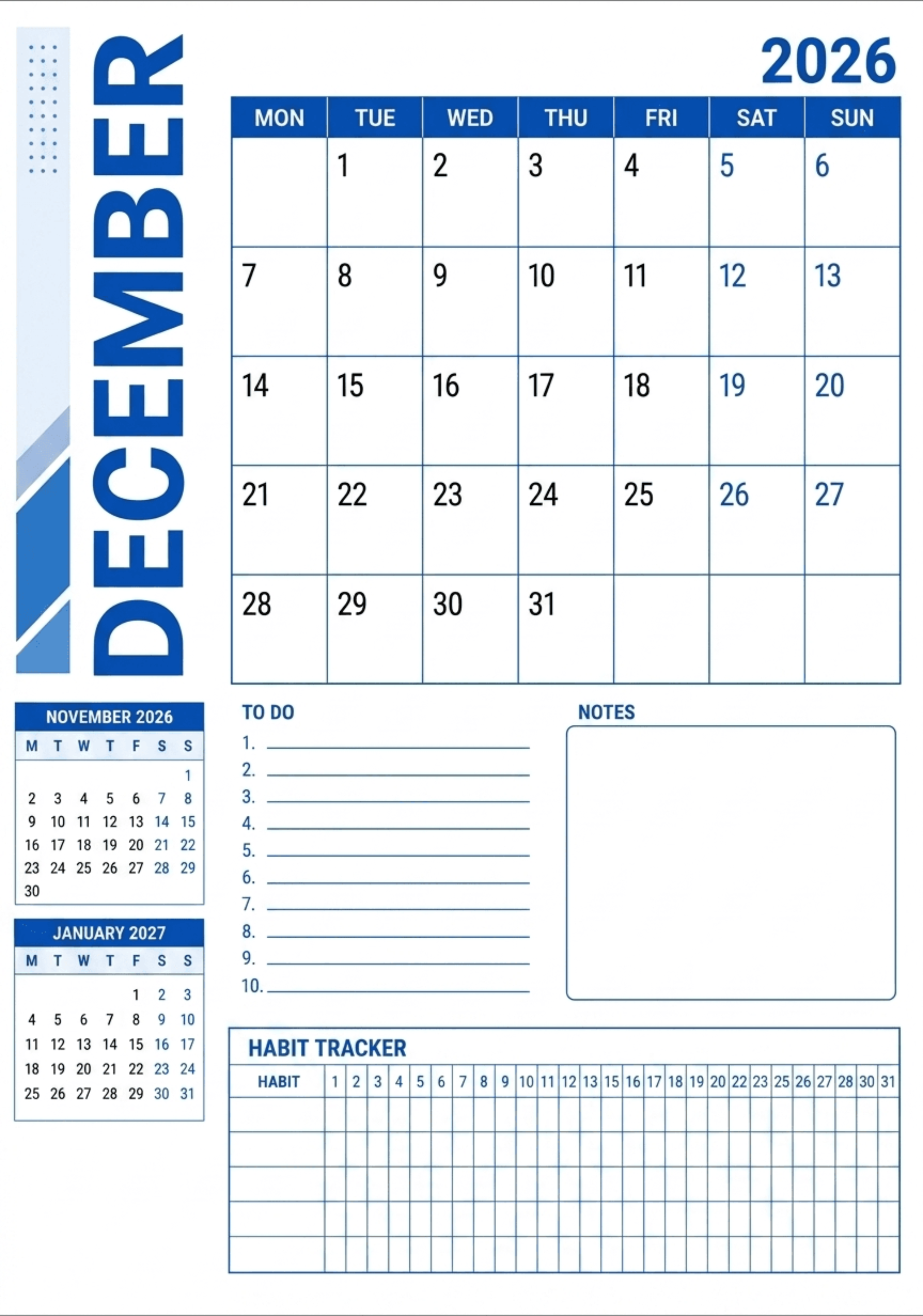 Free December 2026 Business Planner Calendar to Edit Online Free December 2026 Business Planner Calendar to Edit Online