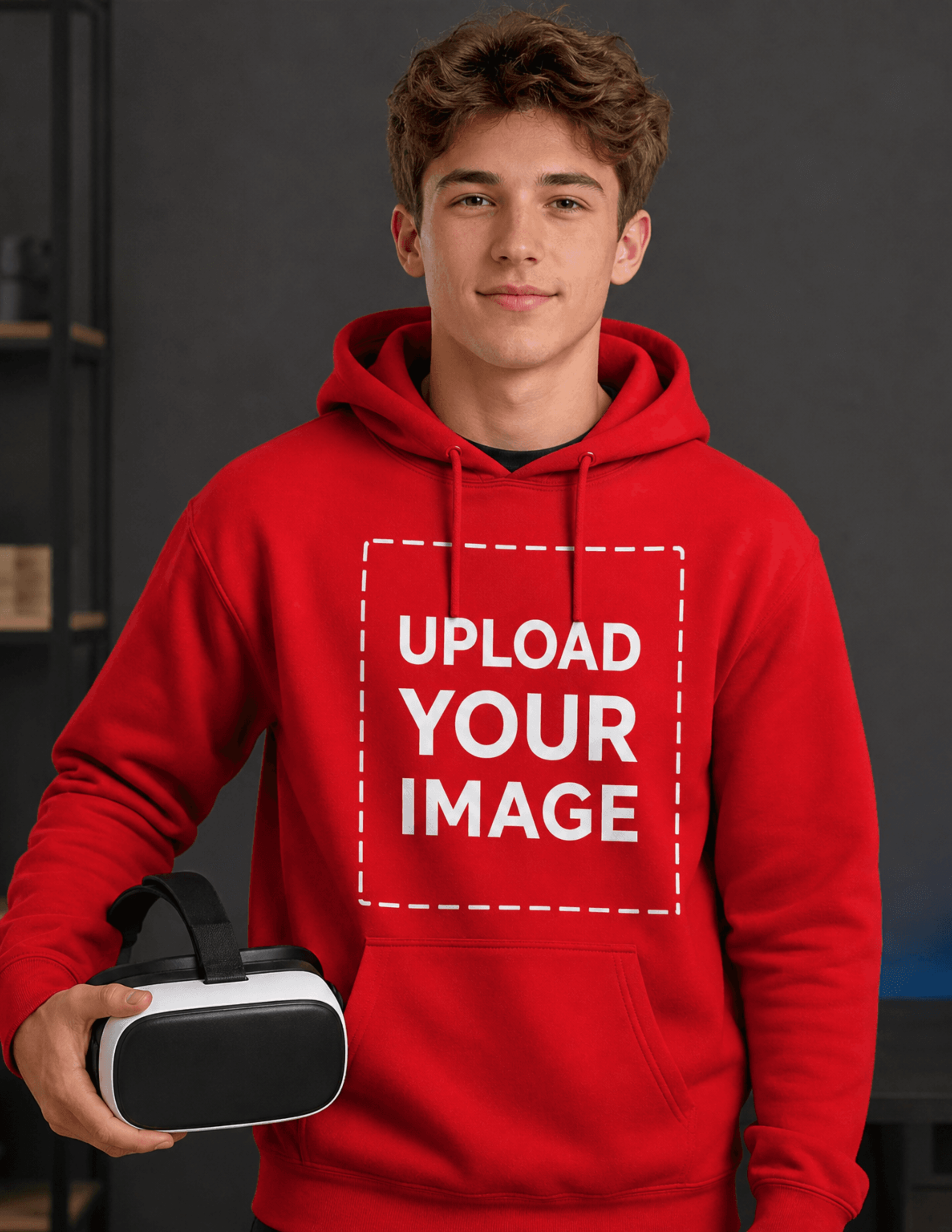 Free Gamer Playing VR with Hoodie Mockup Template to Edit Online