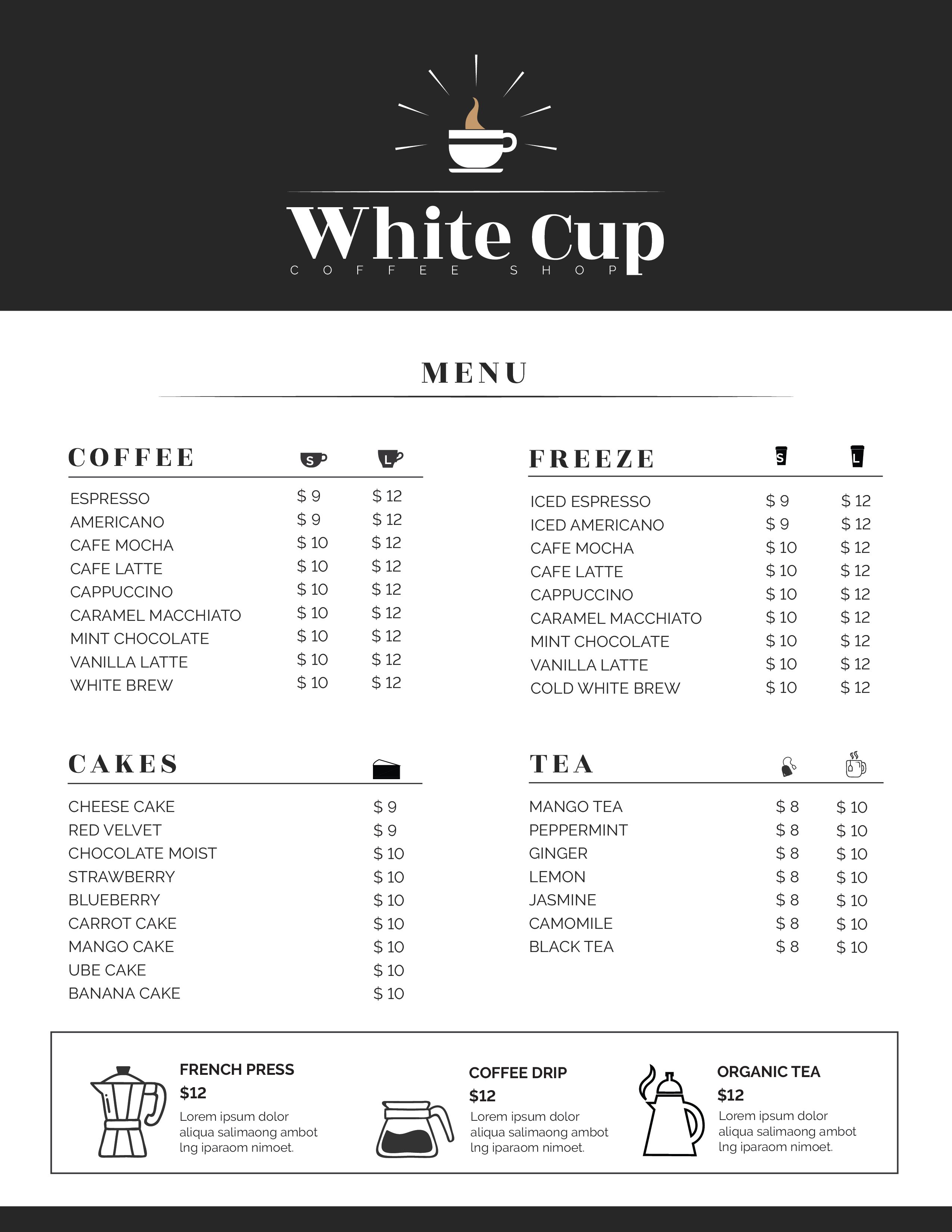 coffee menu template microsoft word free download