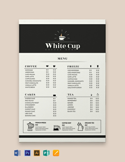 Coffee Menu Template Free Psd Illustrator Word Apple Pages Publisher Template Net