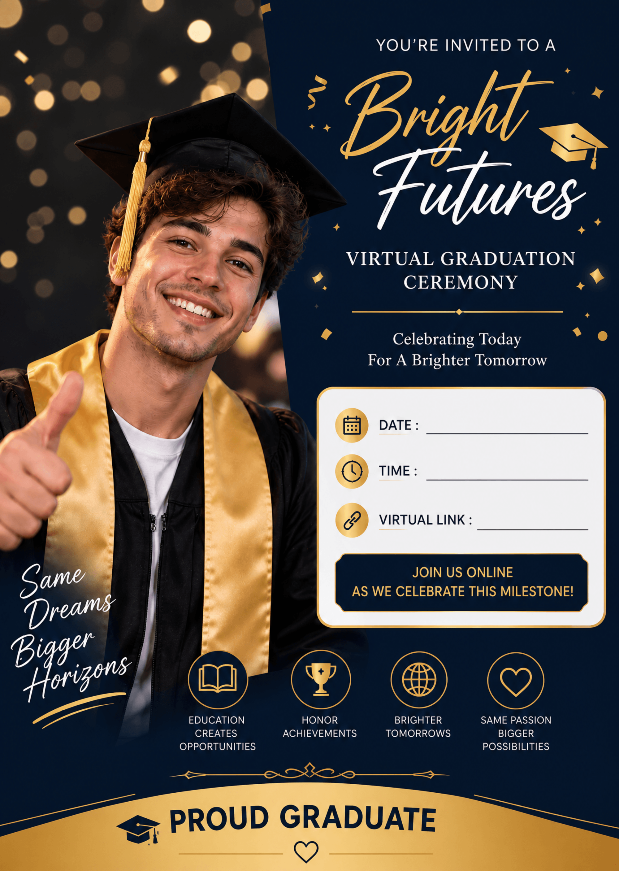 Virtual Graduation Invitation Template | Online Ceremony Invite Virtual Graduation Invitation Template | Online Ceremony Invite