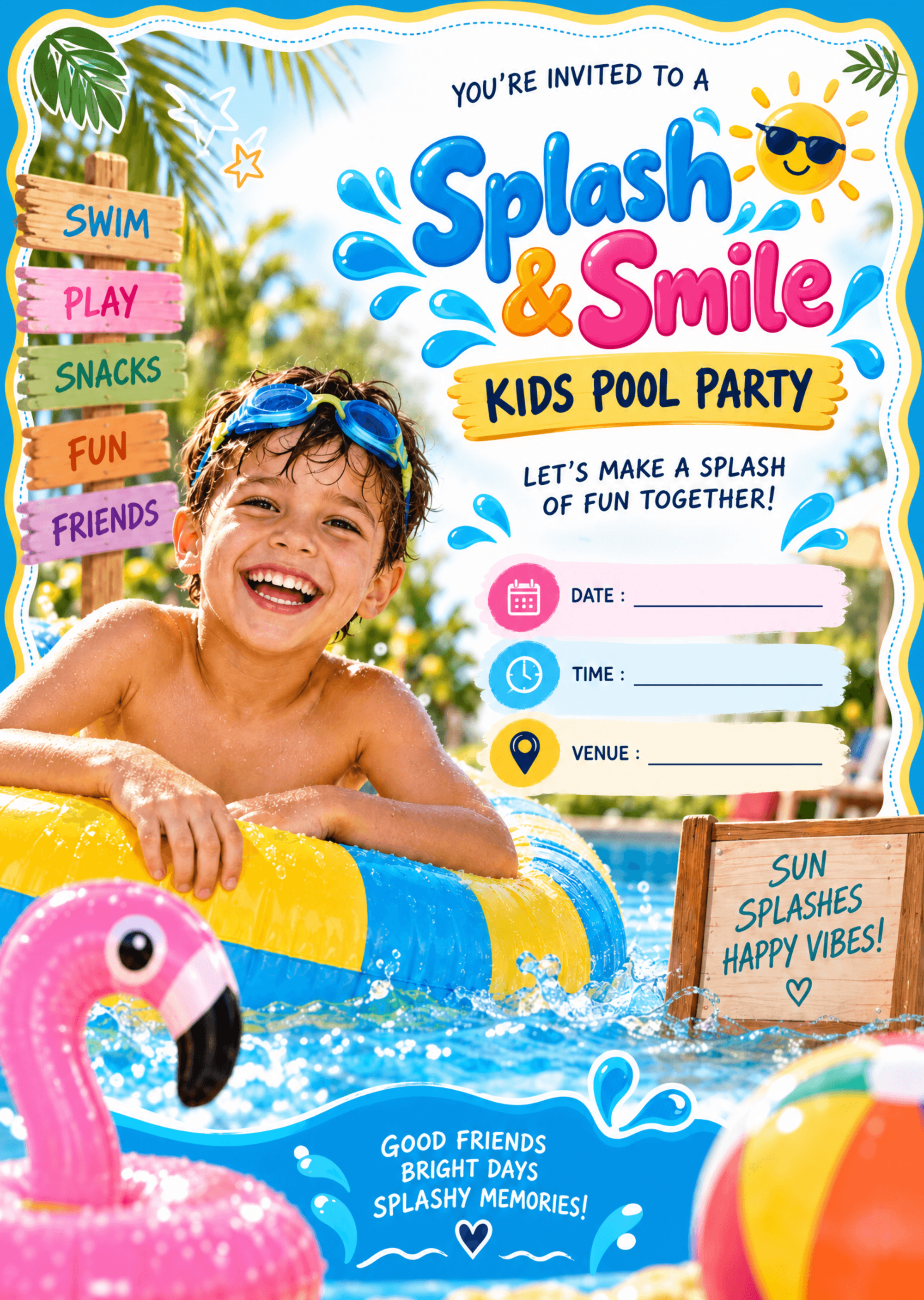 Kids Pool Party Invitation Template | Fun Summer Invite Kids Pool Party Invitation Template | Fun Summer Invite