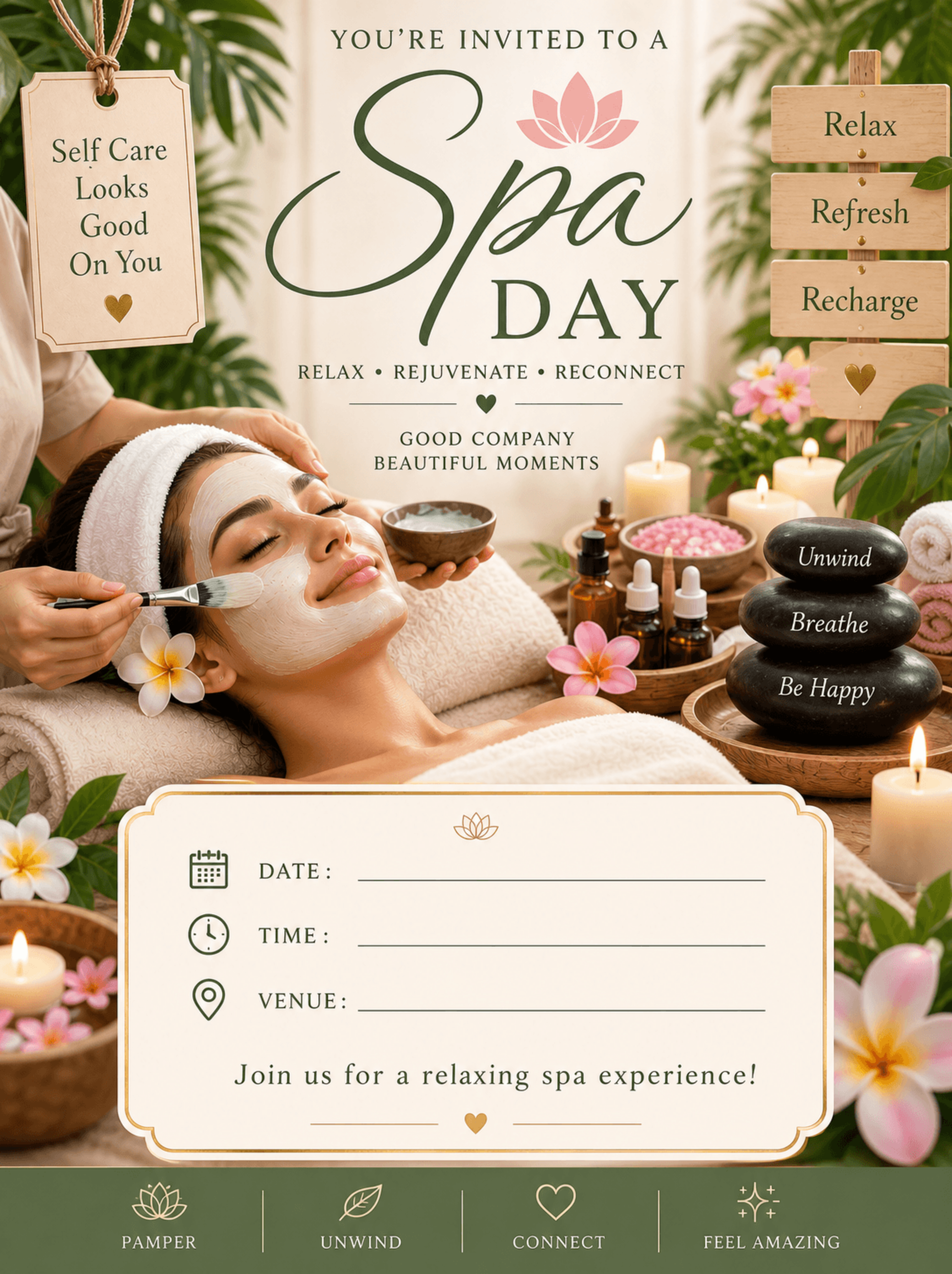 Editable Spa Day Invitation Template | Relax & Rejuvenate Editable Spa Day Invitation Template | Relax & Rejuvenate