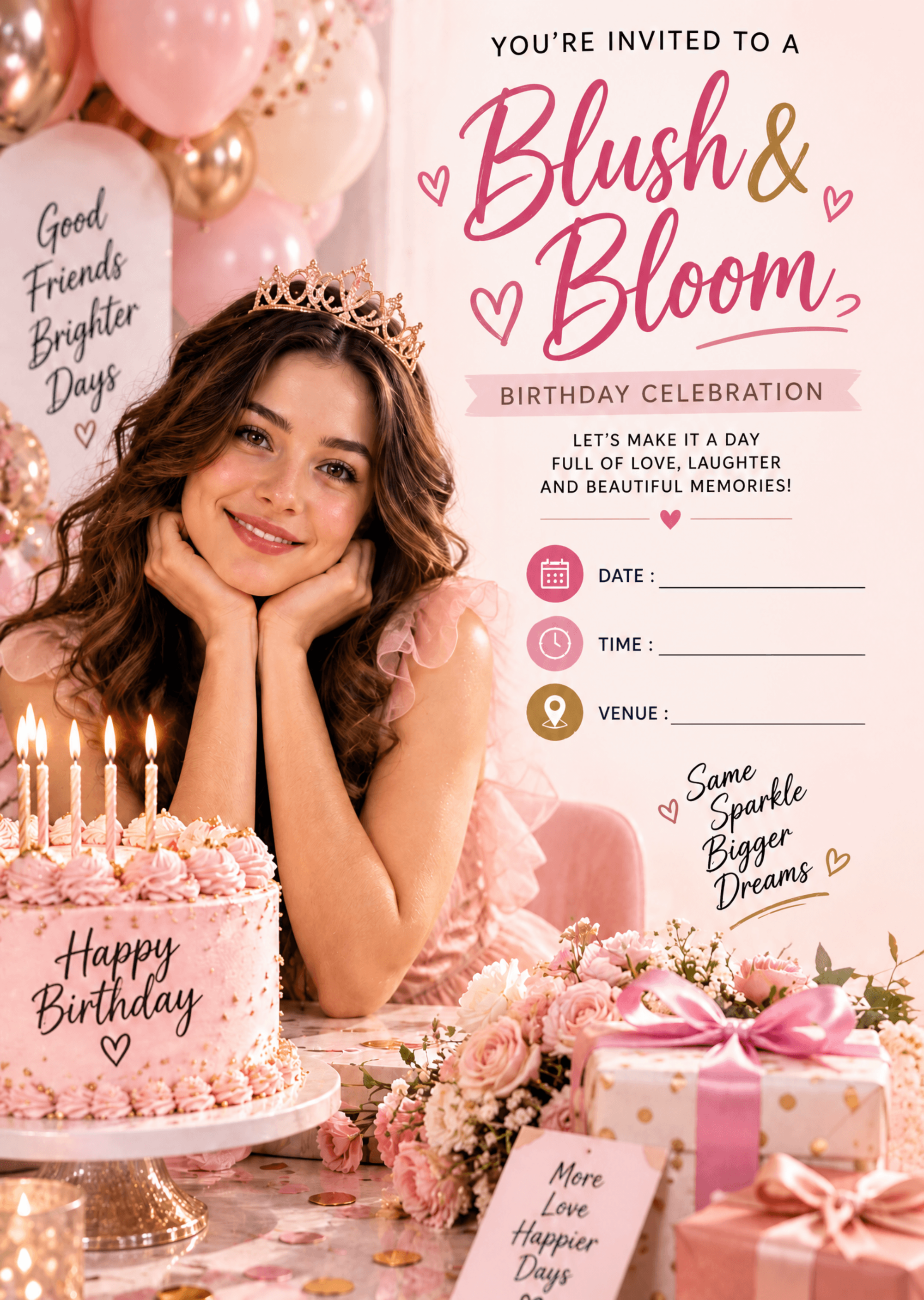 Free Blush & Bloom Feminine Birthday Celebration Invitation Template to Edit Online Free Blush & Bloom Feminine Birthday Celebration Invitation Template to Edit Online