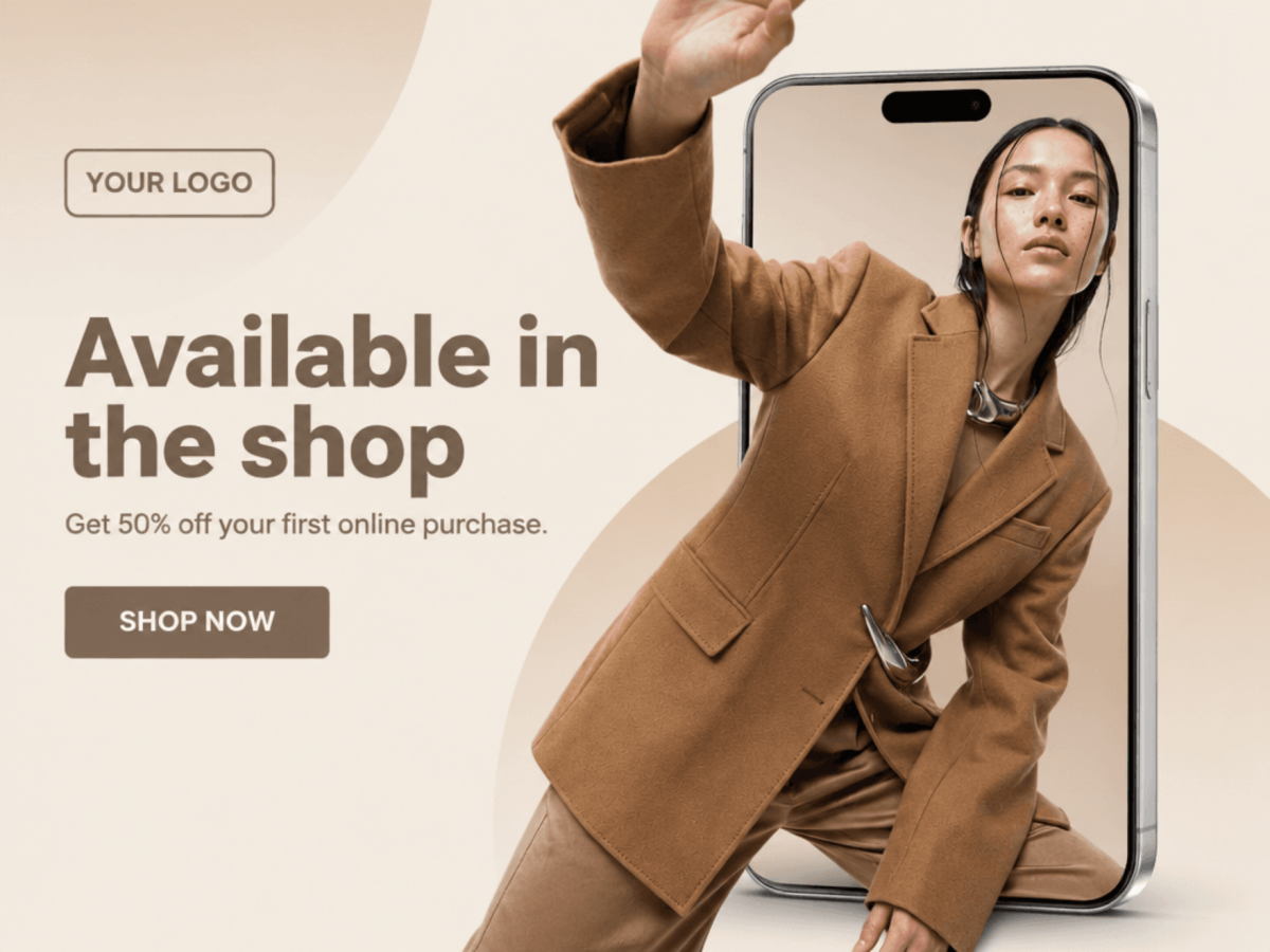 Beige Minimalist Fashion Product Promotion Ad Banner - AI Banner Generator, Create Banner Images Online