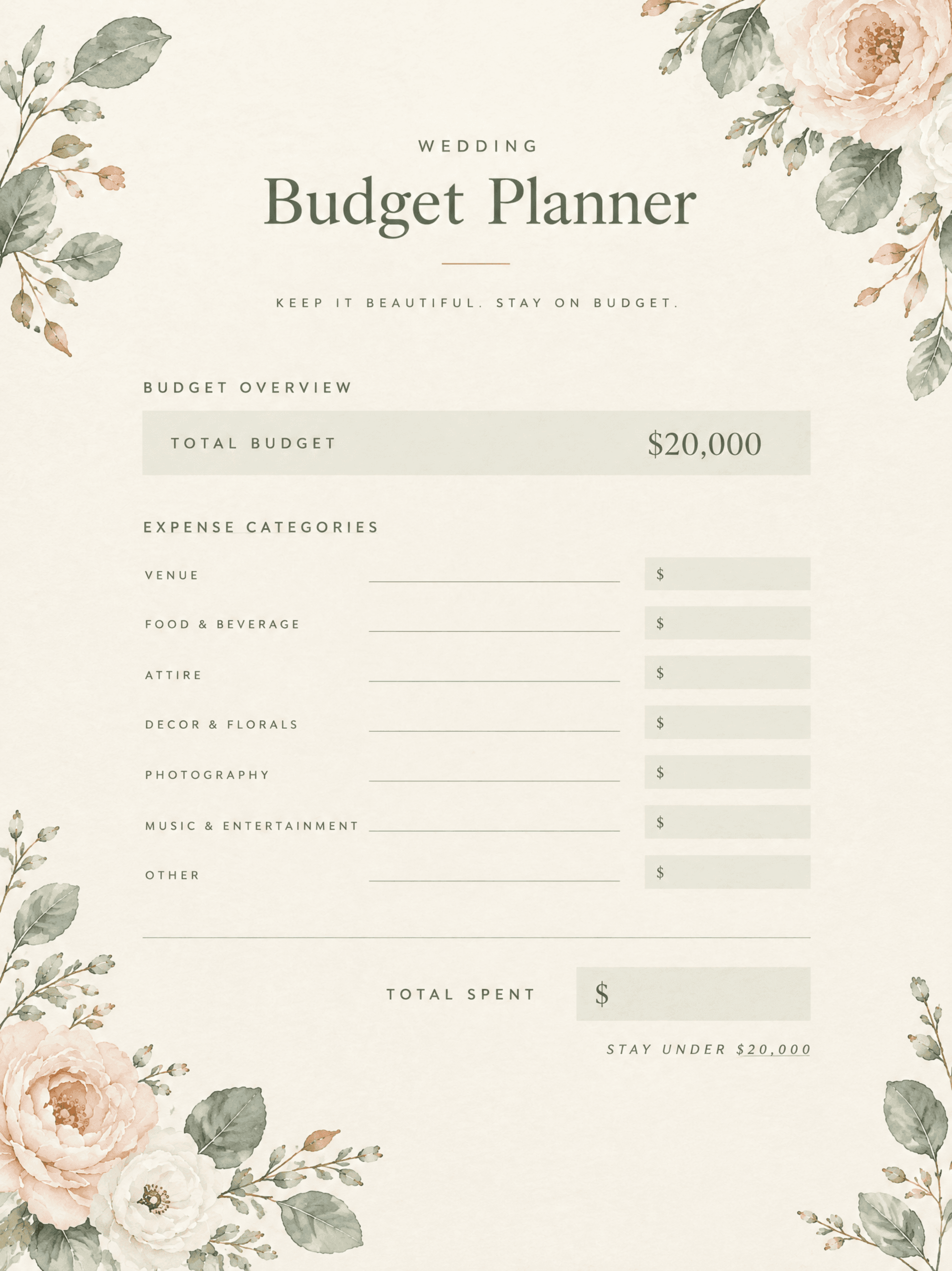 Free Botanical Wedding Planner Template to Edit Online