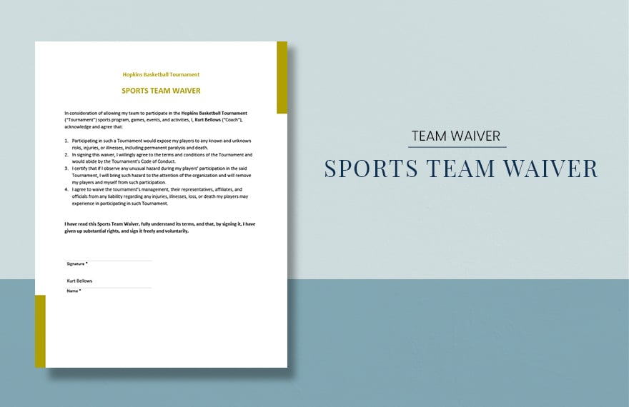 Sports Team Waiver Template in Word, Google Docs
