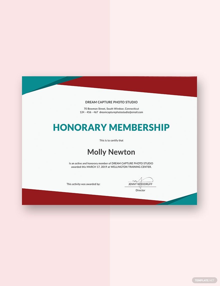 Honorary Membership Certificate Template