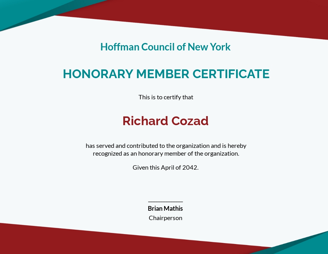Free Honorary Membership Certificate Template - Google Docs, Illustrator, Word, Apple Pages, PSD, Publisher