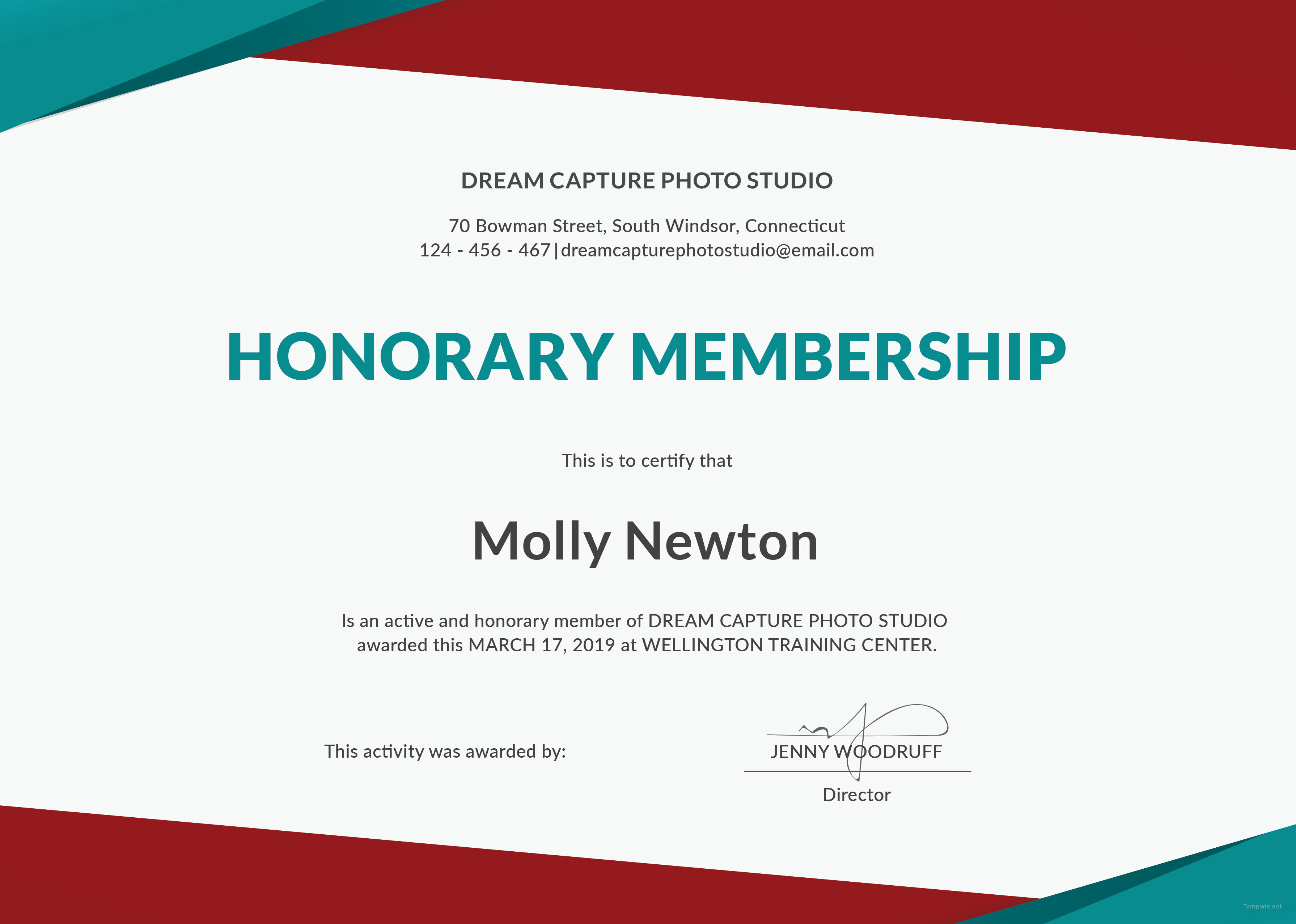 Honorary Membership Certificate Template