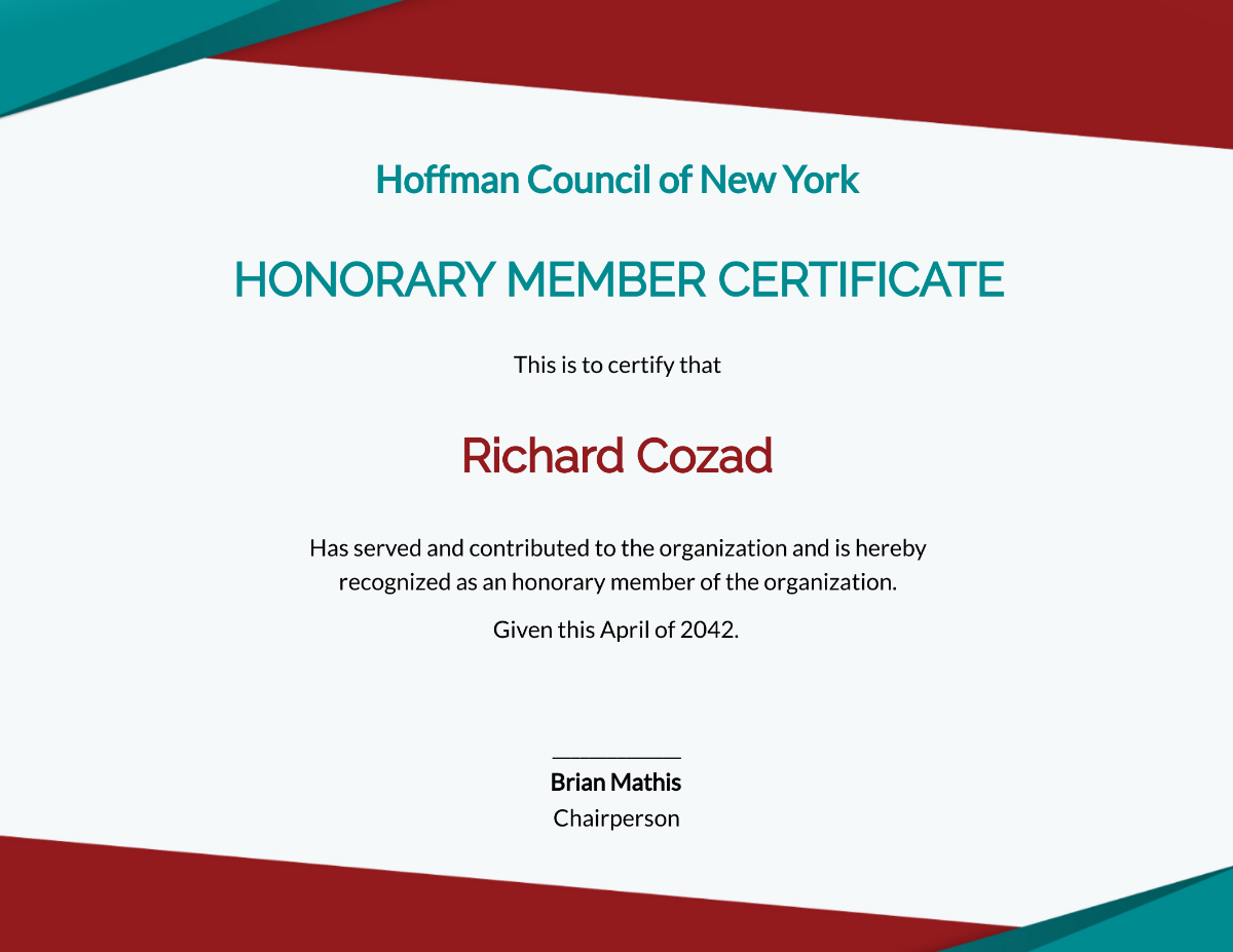 Honorary Membership Certificate Template