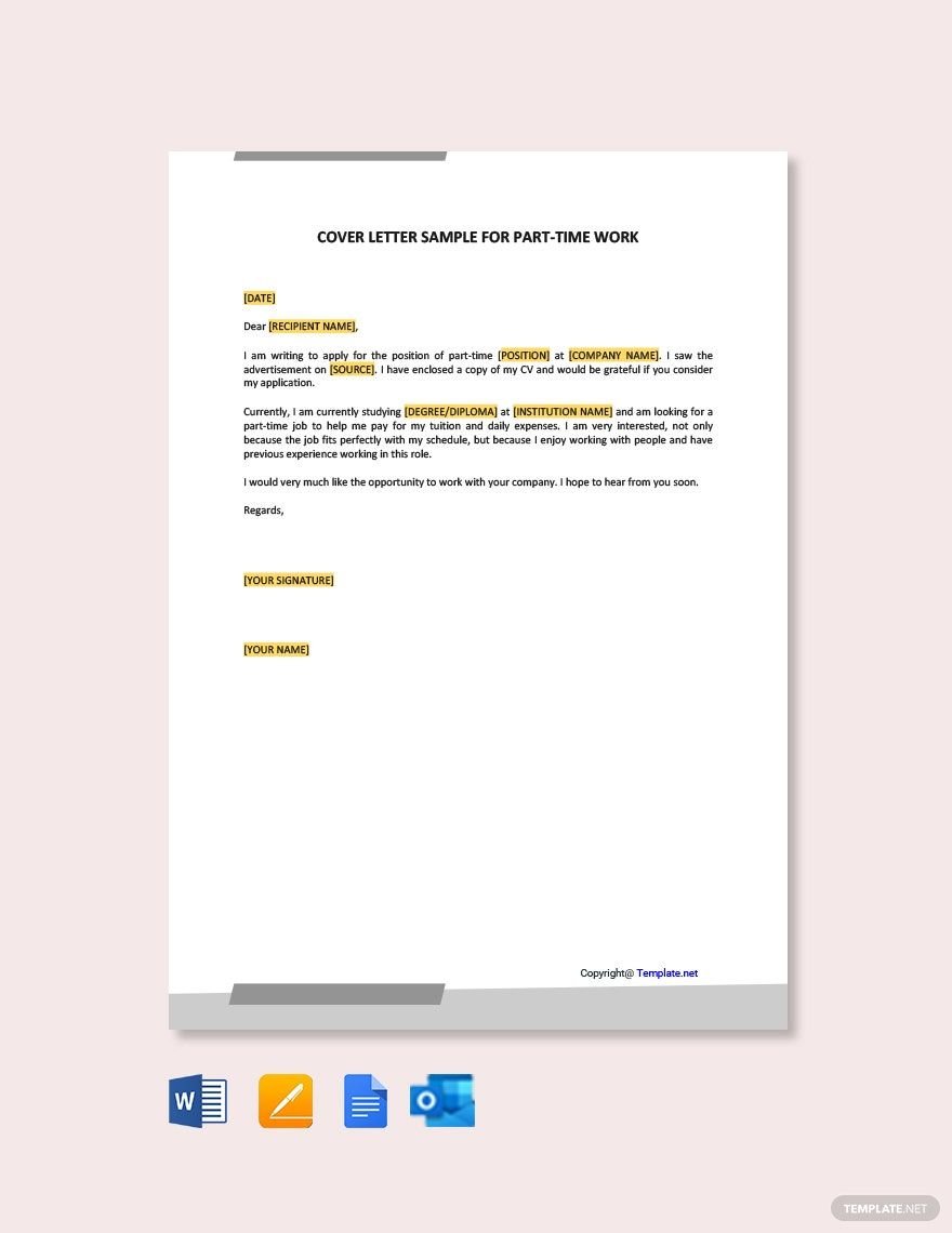 Cover Letter Sample for Part-Time Work Template