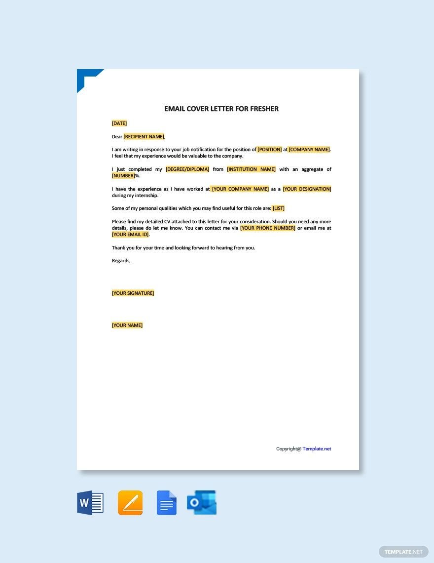 Email Cover Letter for Fresher Template