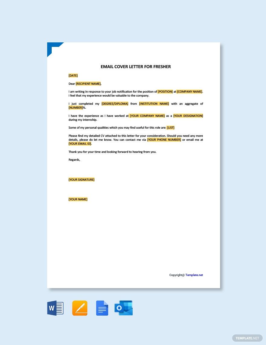 Email Cover Letter for Fresher Template