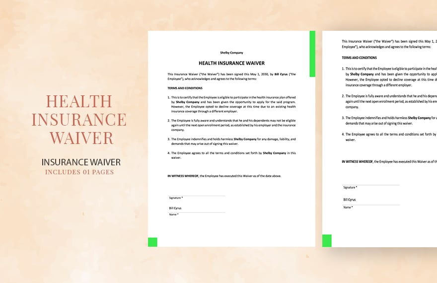 Health Insurance Waiver Template