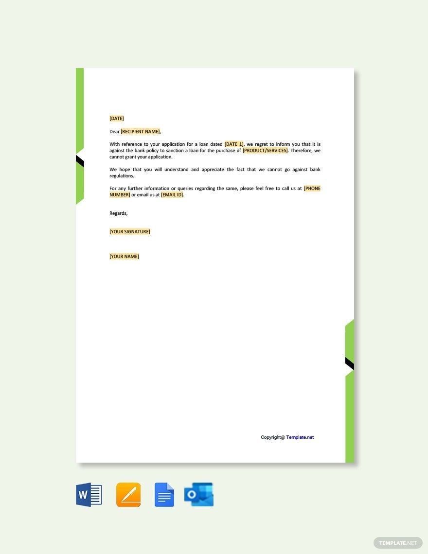 Loan Rejection Letter from Bank Template