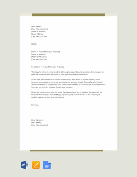 Letter polite to vendor rejection Creative Sample