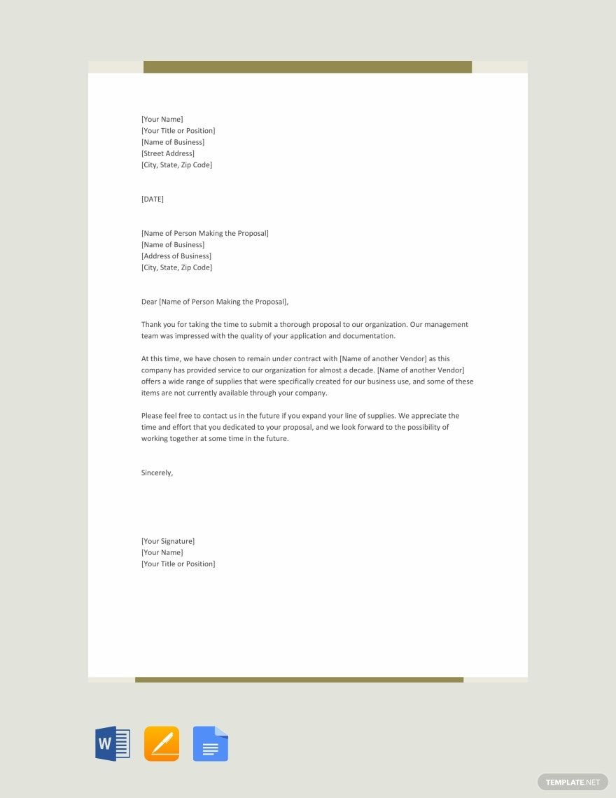 Free Polite Rejection Letter to Vendor