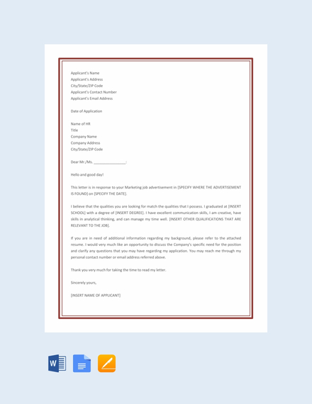 how to write application letter for marketing