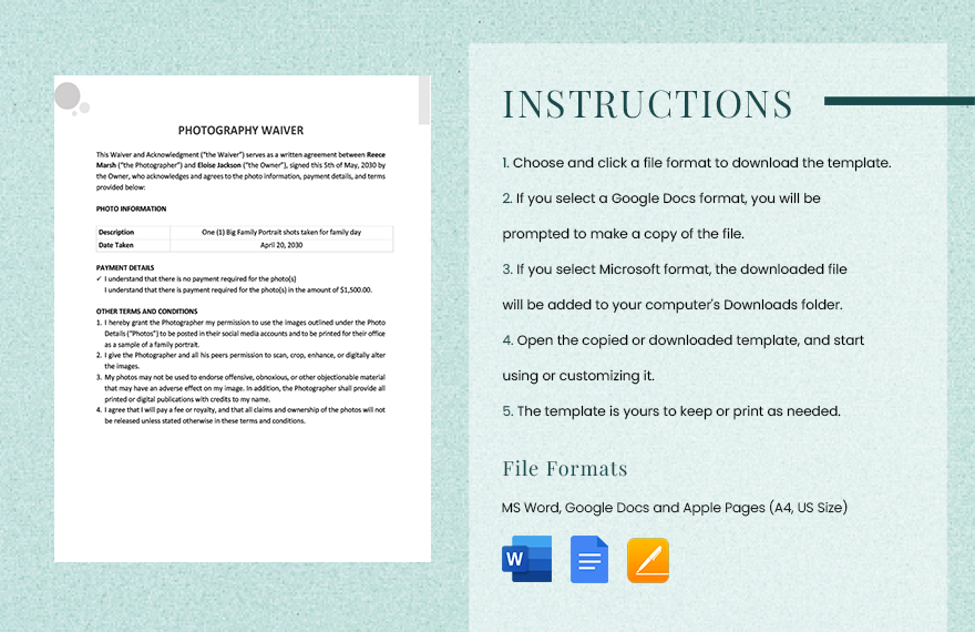 Sample Waiver for Photography Template