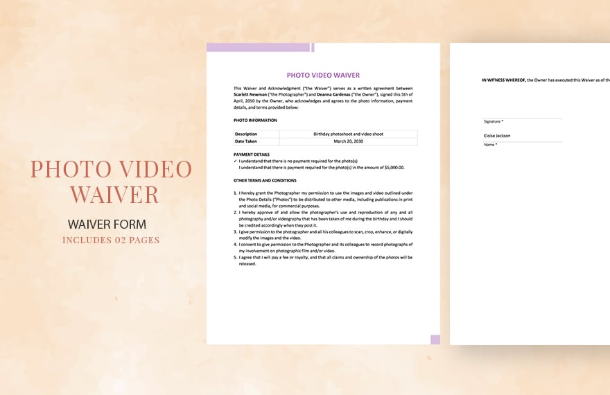 Photo Video Waiver Template in Word, Google Docs