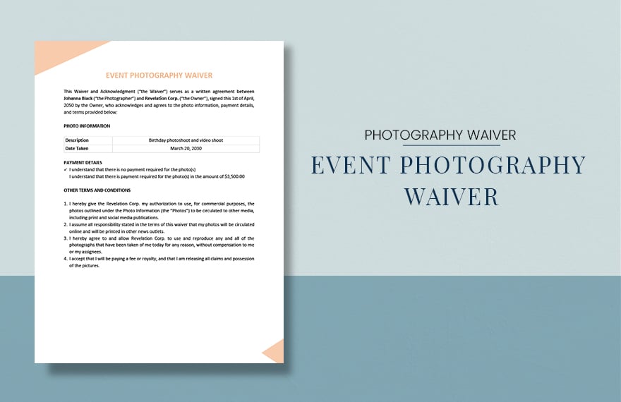 Event Photography Waiver Template in Word, Google Docs