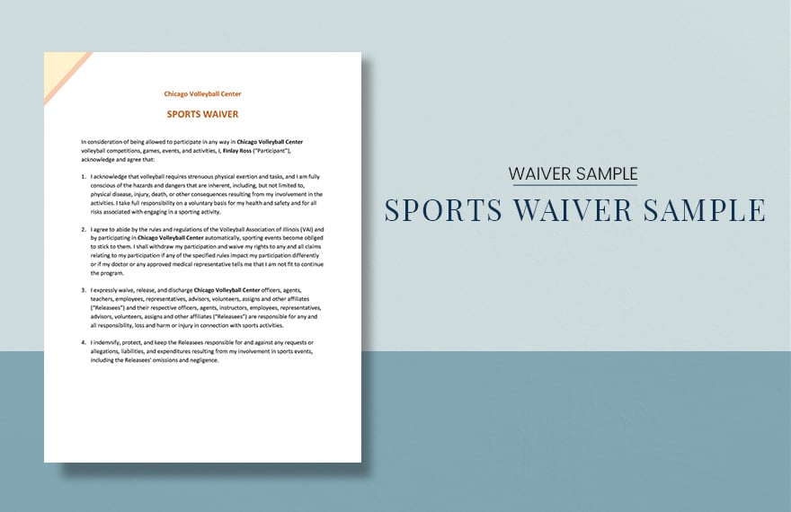 Sports Waiver Sample Template in Word, Google Docs