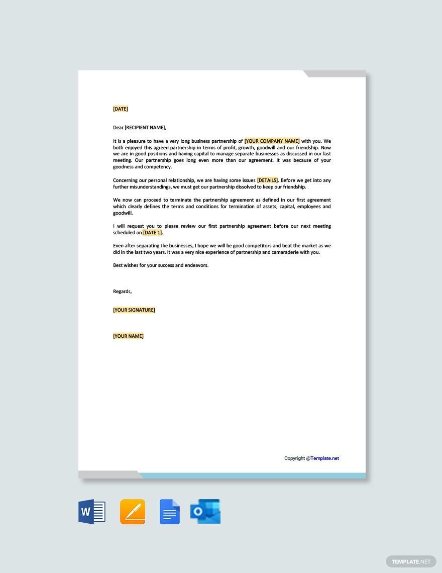 Letter to Cancel Business Partnership Template