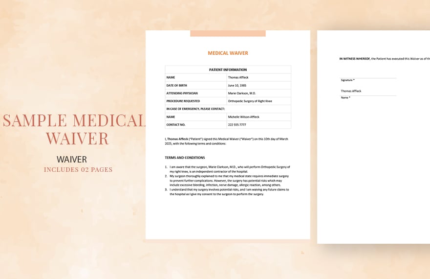 Sample Medical Waiver Template in Word, Google Docs