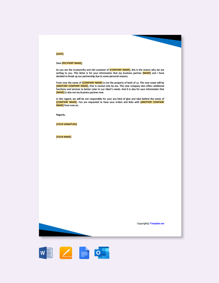 Free Partnership Dissolution Letter Template Word Doc Google Docs Apple Mac Pages Outlook