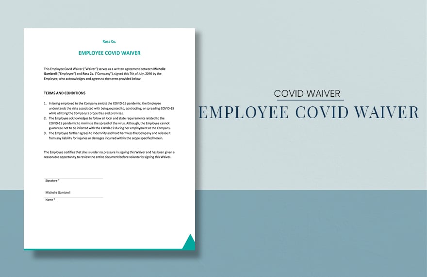 Employee Covid Waiver Template in Word, Google Docs