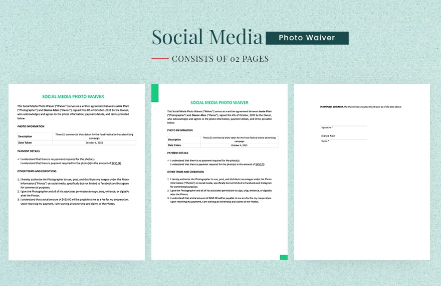 Social Media Photo Waiver Template in Word, Google Docs