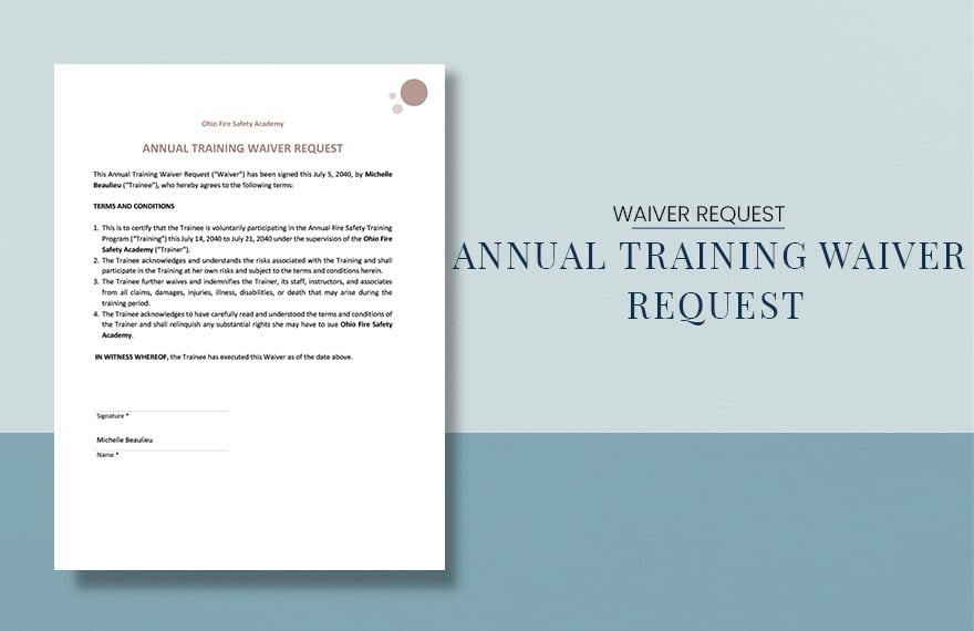 Free Annual Training Waiver Request Template