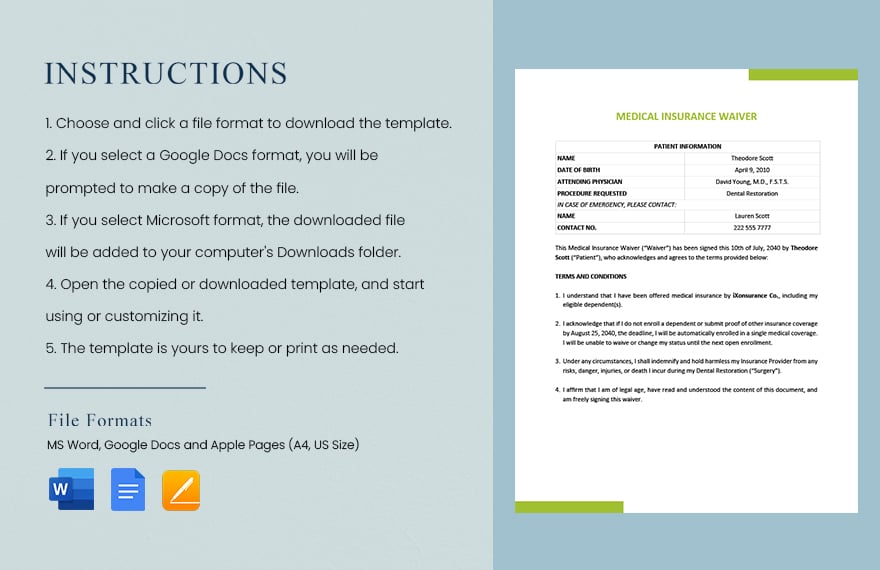 Sample Medical Insurance Waiver Template