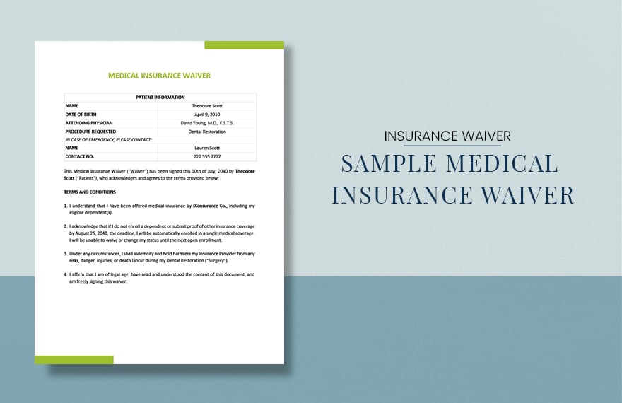 Free Sample Medical Insurance Waiver Template