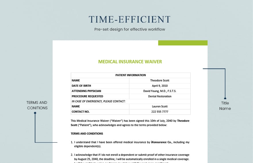 Sample Medical Insurance Waiver Template