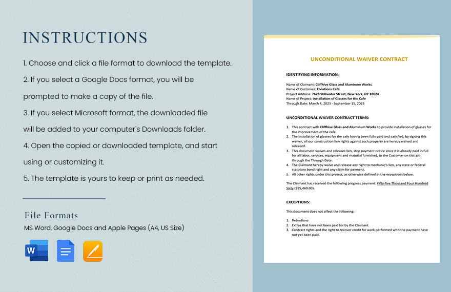 Unconditional Waivers Contract Template