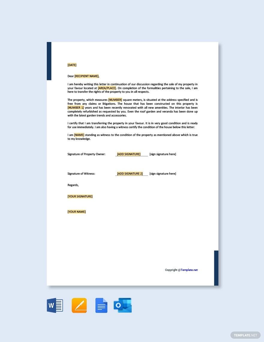 Property Transfer Letter in Word, Google Docs, PDF, Apple Pages, Outlook