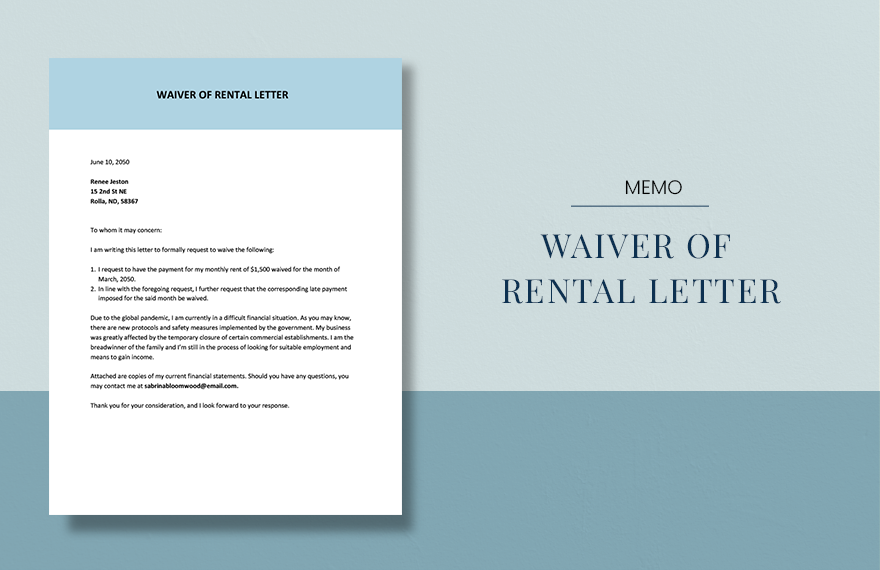 Waiver Of Rental Letter